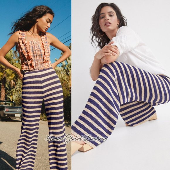 RARE NWT ANTHROPOLOGIE FLAT WHITE Striped Knit Pants. Size L - Picture 8 of 16